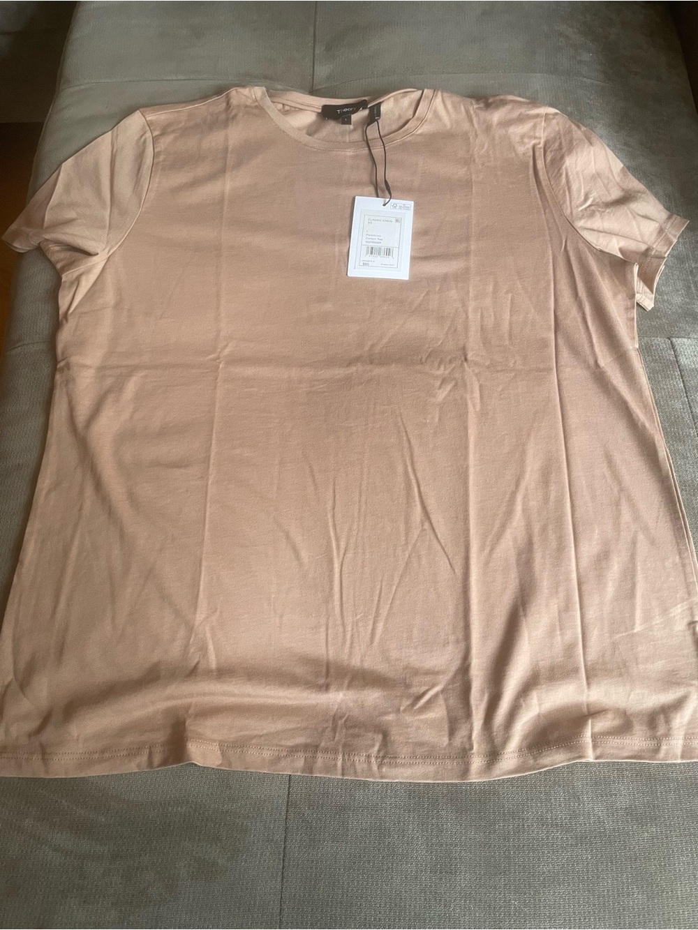 Theory Short-Sleeve Crewneck Tee in Beige.
